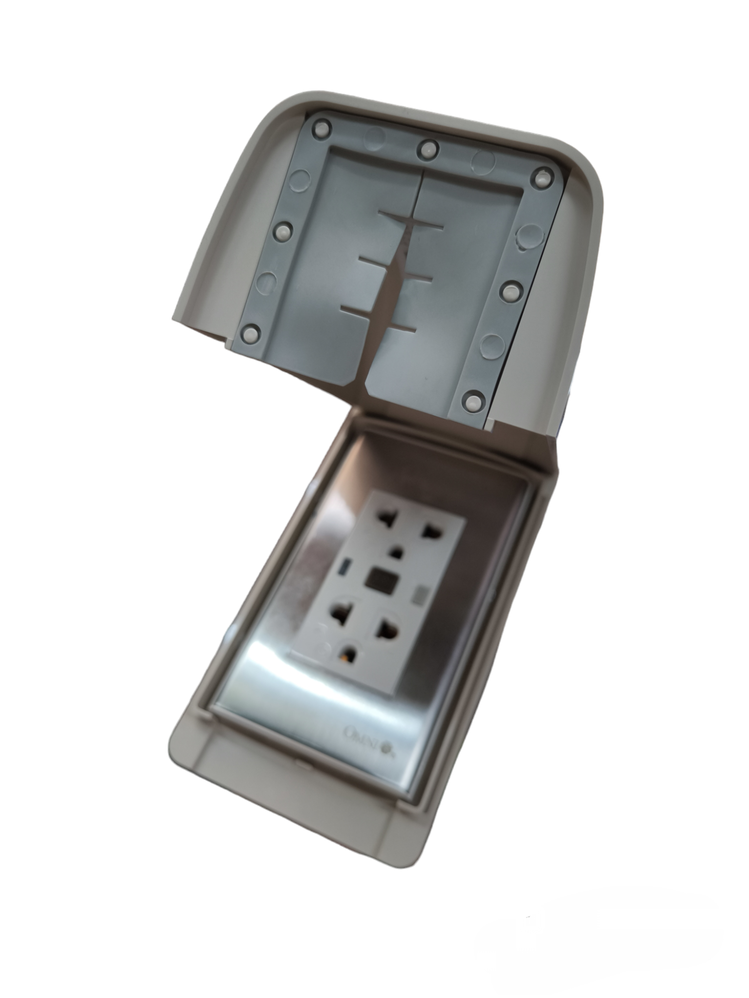 Omni Weatherproof GFCI Duplex Outlet 20A 250V with protective cover for outdoor use