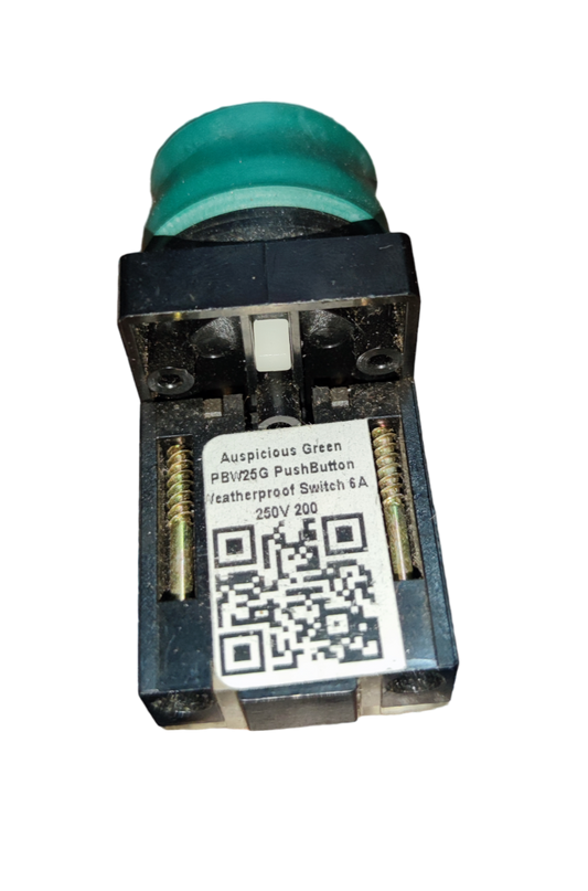 Auspicious weatherproof push button switch with green cap and 6A 250V rating for power points and plugs