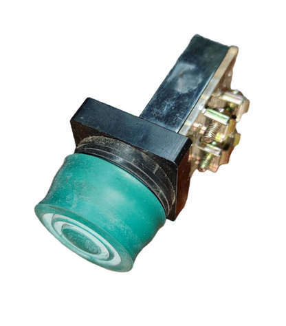 Auspicious weatherproof push button switch with green button and metal mounting hardware