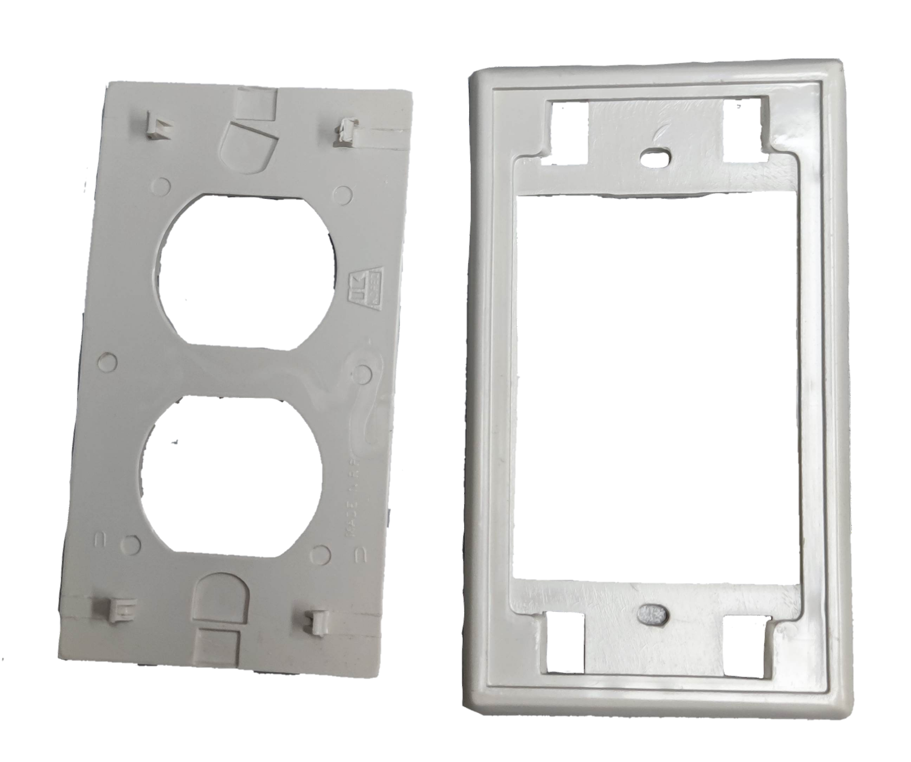 Kopez white 2 gang outlet cover plate with mounting bracket for electrical power points