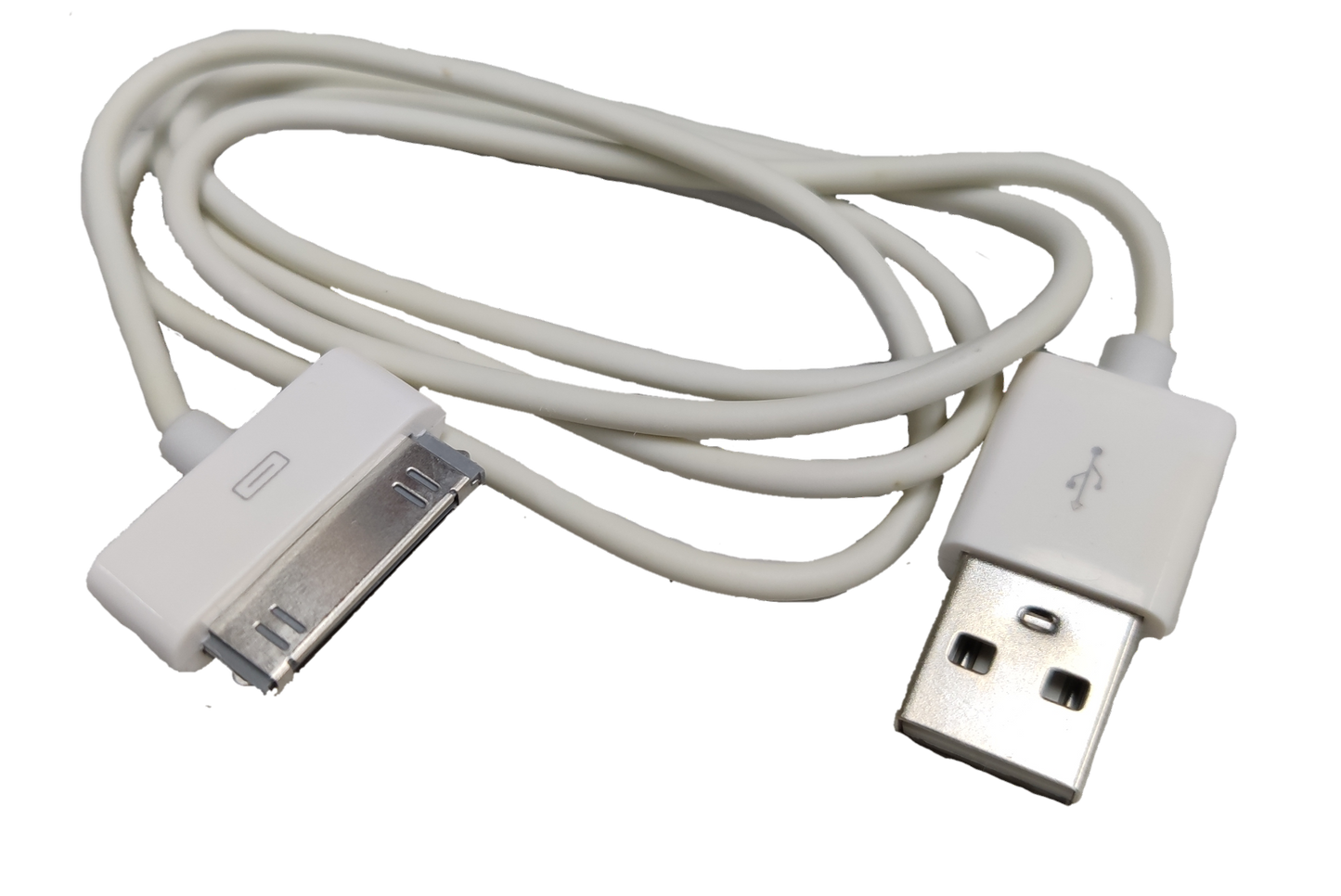 White 30 pin to USB charger cord for connecting devices and charging
