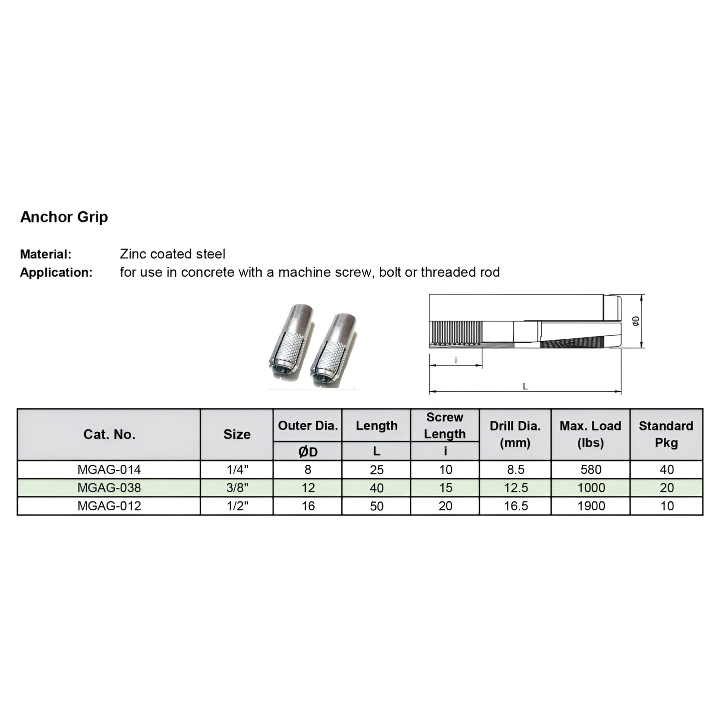McGill 3/8 Anchor Grip Expansion Bolt 12mm x 40mm