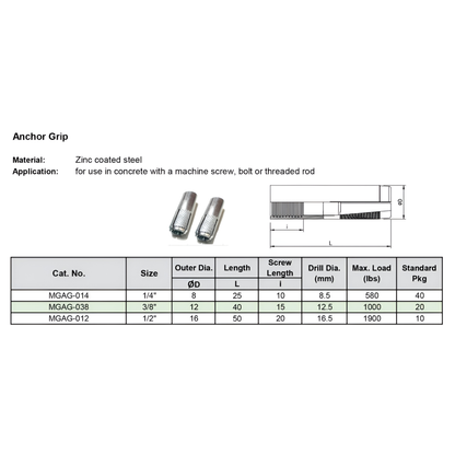 McGill 3/8 Anchor Grip Expansion Bolt 12mm x 40mm