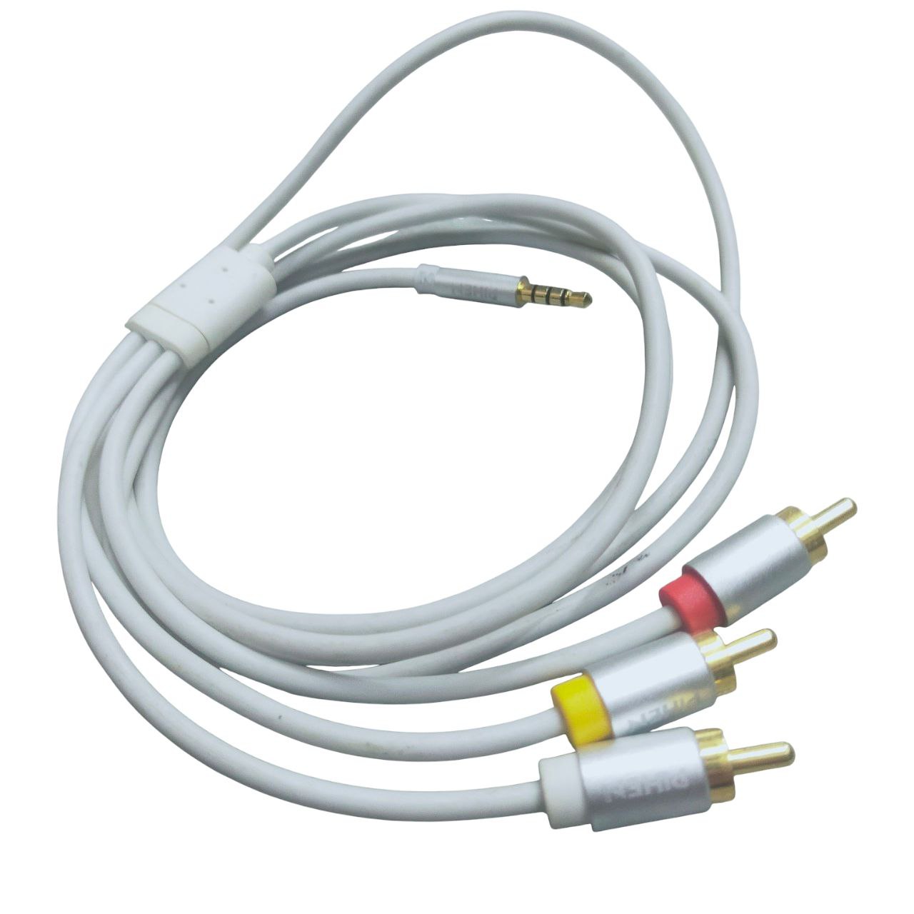 White RCA to aux durable audio cord with gold-plated connectors for superior sound quality