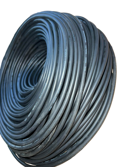 Coiled black Win Microphone Cable for professional audio connections and recording setups