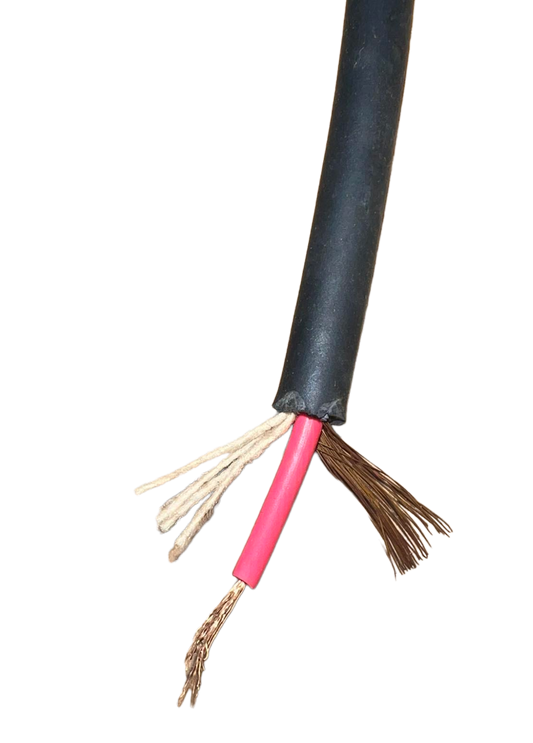Close-up of exposed Win Microphone Cable showing internal copper and wire strands with black outer insulation