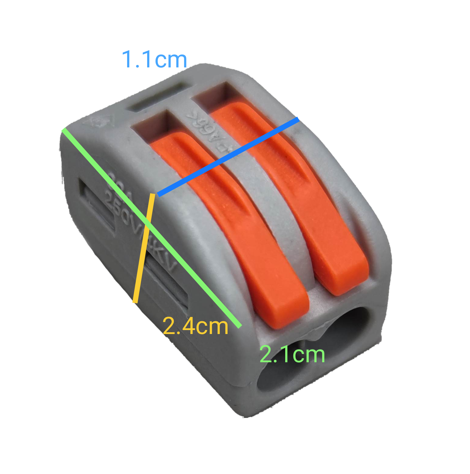 Wire Connector 32A 250V 0.08-2.5mm 4.0mm with gray body and orange levers for electrical circuitry