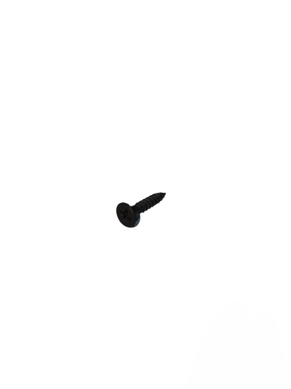 Close-up of a single Wood Screw Black Philips Head with coarse threads for wood fastening