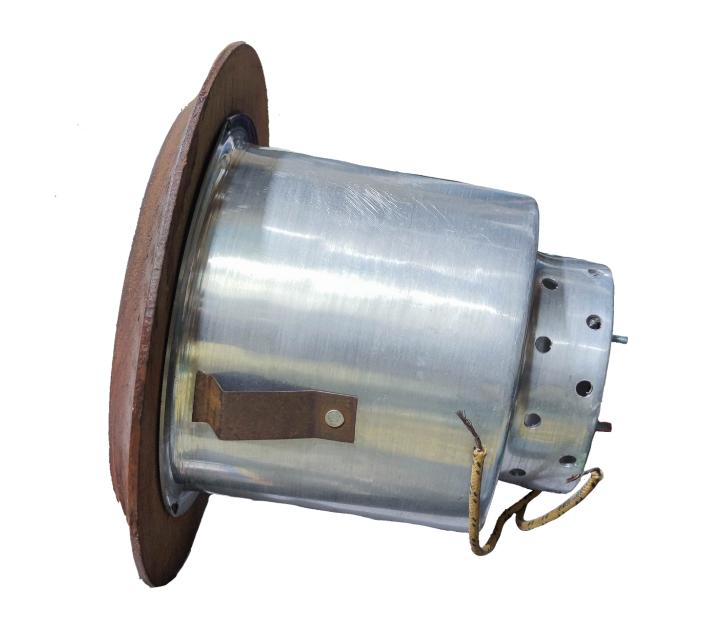 Local wooden border down light fixture with metal housing and electrical wiring for lighting installation