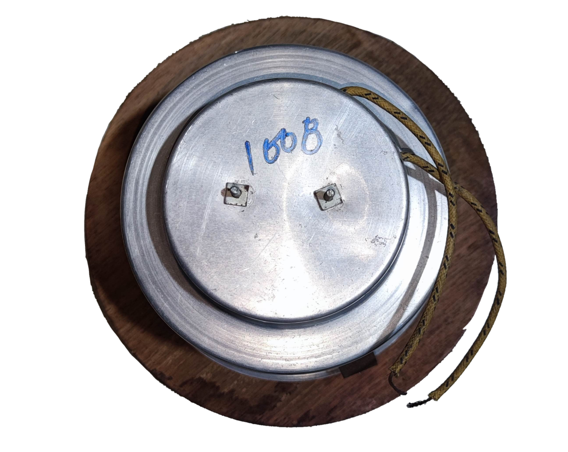 Local wooden border down light fixture with metal housing and electrical wires for installation