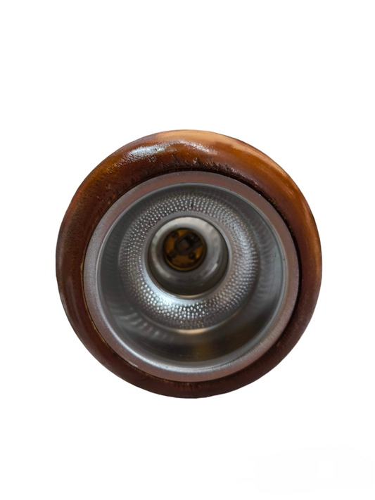 Local E27 silver reflector downlight with wooden trim and visible socket for ceiling lighting