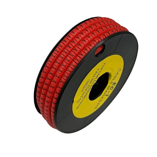 Grippes Y Marker Red 2.6mm to 4.2mm 1000pcs cable management markers on a black spool
