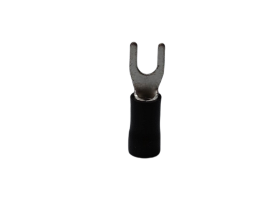 Close-up of Y Terminal 5.5mm YBB-8 electrical connector with black insulation on black background