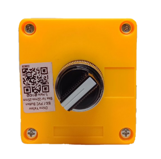 Auspicious 2 position selector switch 22mm mounted on yellow square base with black knob