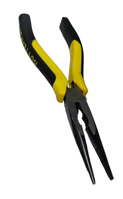Butterfly 8 Inches Needle Nose Pliers with black and yellow ergonomic handles for precision gripping