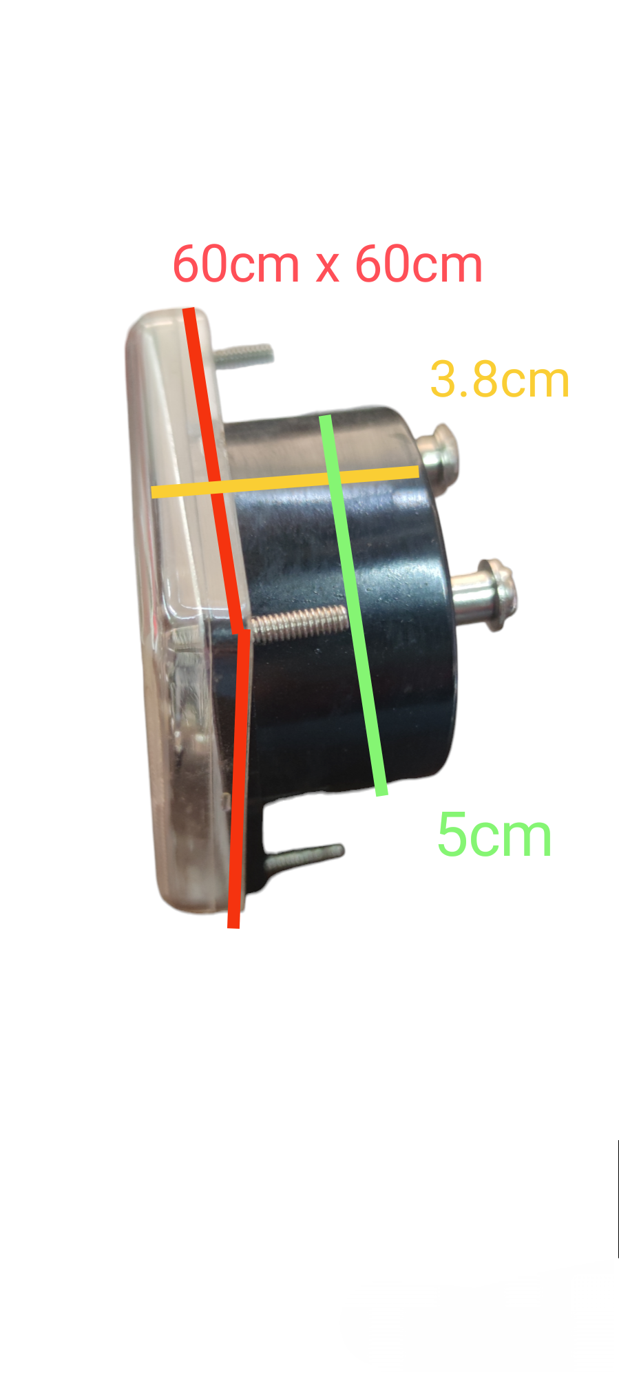 Brother 60mm square analog ammeter 220V with side view showing detailed measurements