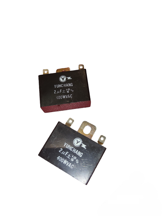 Electx Electrical Supply 2uF 400V capacitor pack with black rectangular casing and metal terminals