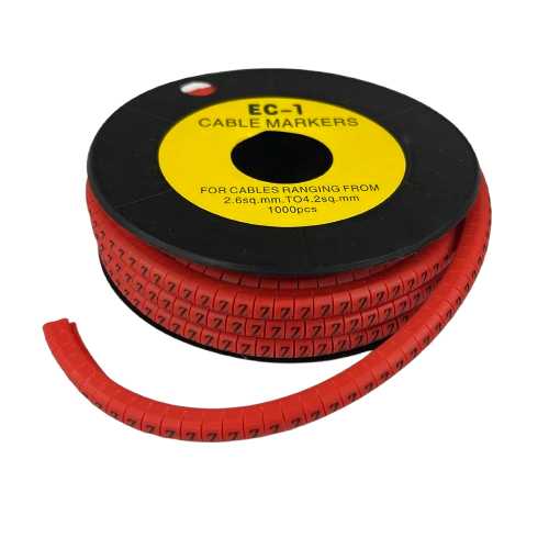 Grippes Z Marker Red 2.6mm to 4.2mm 1000pcs cable management markers on a black spool