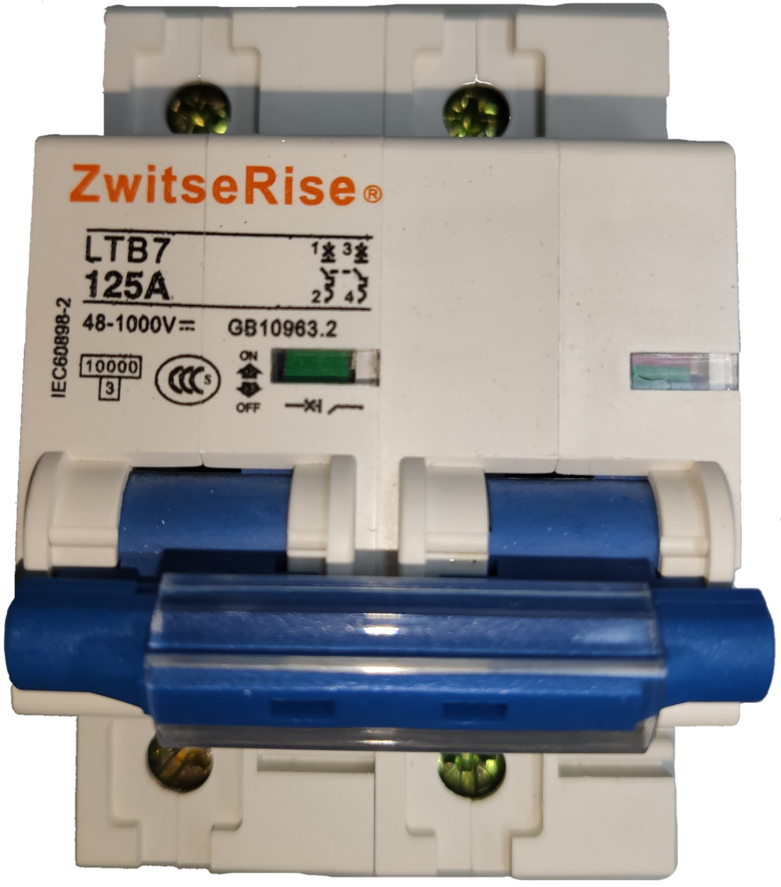 ZwitseRise 125A 2P Miniature Circuit Breaker electrical component with blue switches
