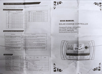 ZwitseRise 5V DC Solar Controller user manual showing specifications and operation instructions