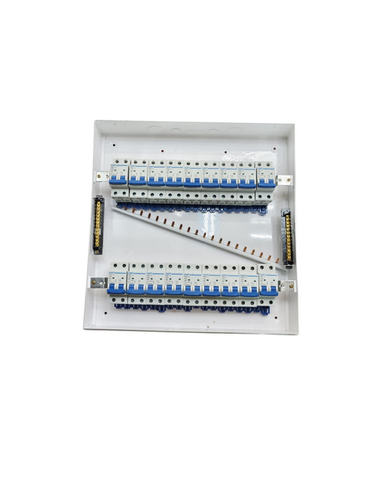 Chint and ZY 50A 36 ways surface type panel box white surface mount distribution board with 36 blue breakers and busbars