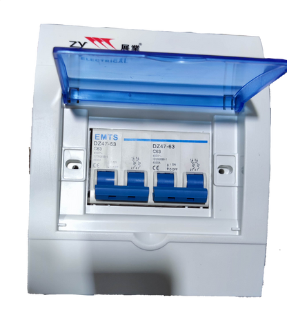 ZY 63A 2 pole circuit breaker 250V Miniature with blue cover and dual switches for electrical safety