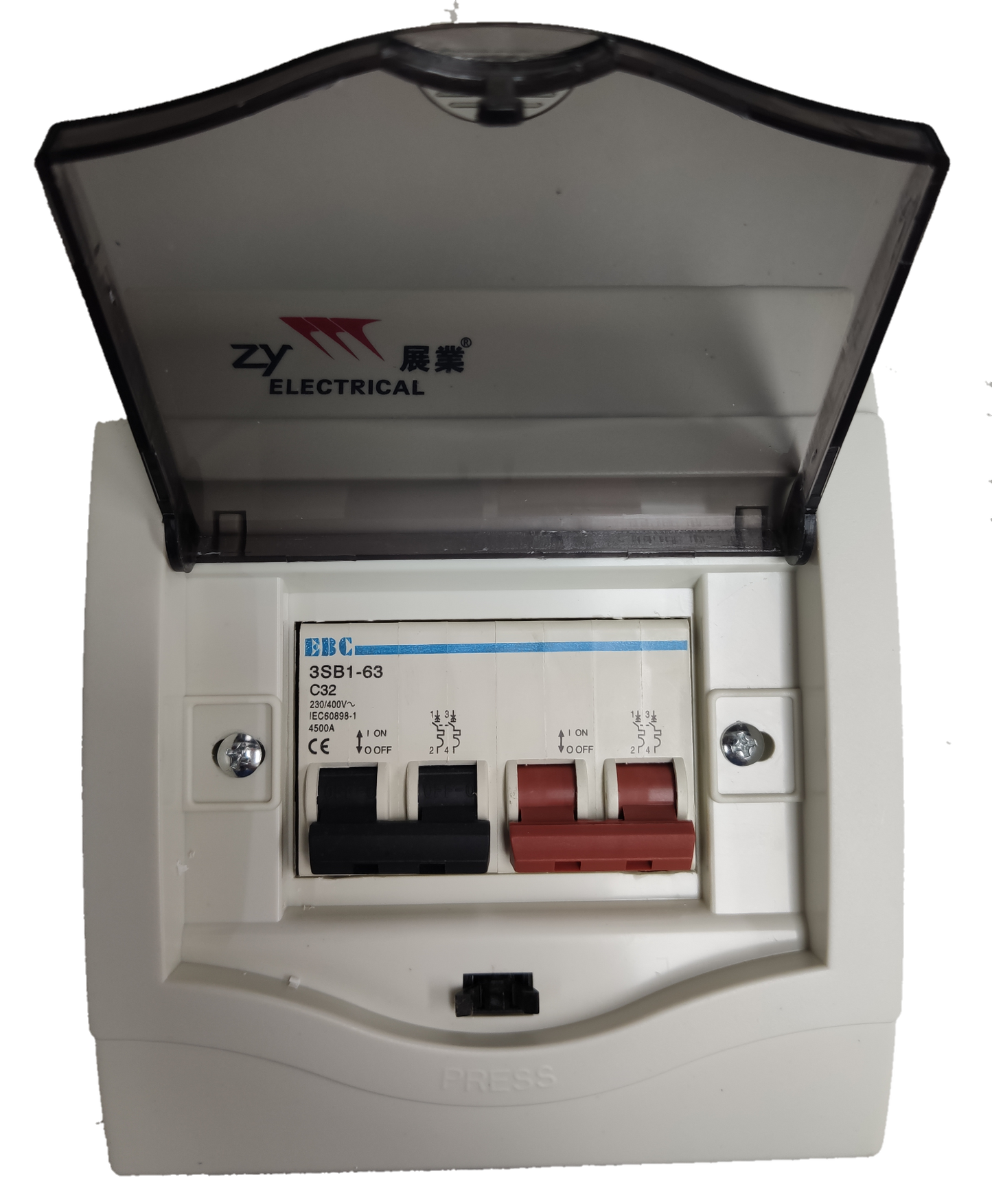 MTS 32A 2Pole Single Phase 4.5KAIC electrical circuit breaker inside protective casing