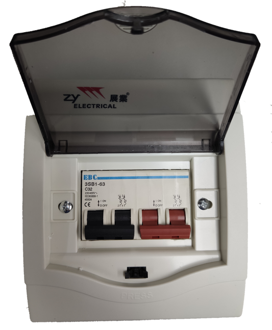 MTS 32A 2Pole Single Phase 4.5KAIC electrical circuit breaker inside protective casing