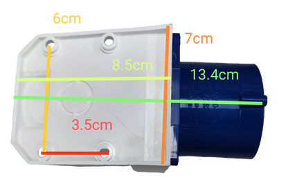 Grippes 32 amp industrial electrical outlet with detailed measurements on a black background